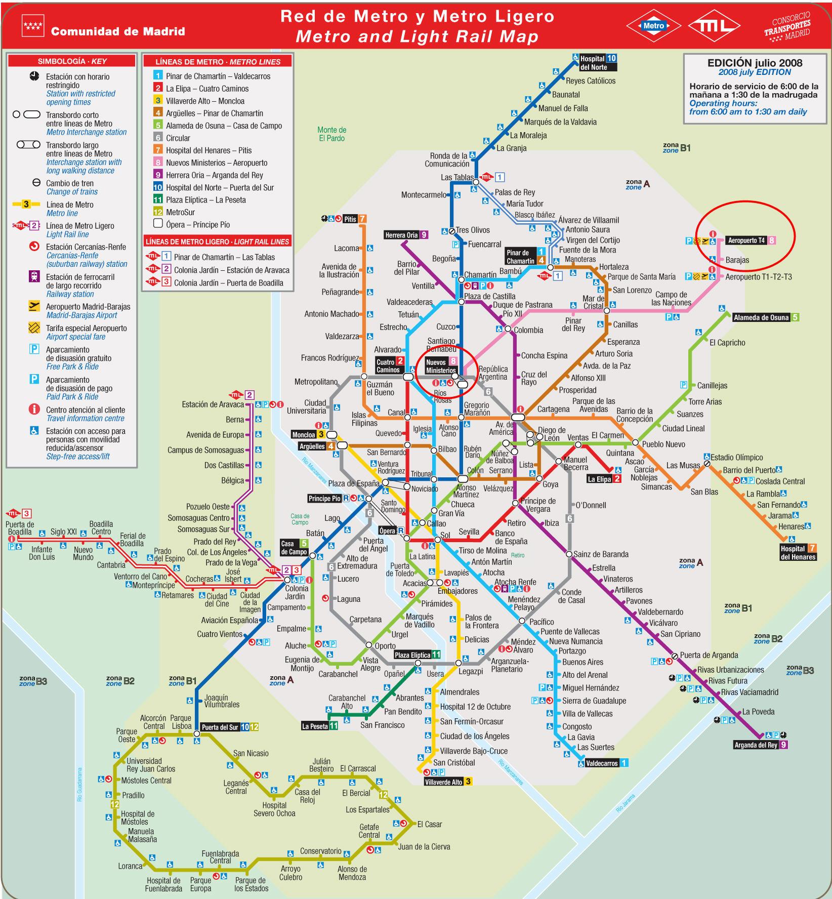 Madrid airport metro kartta - Madrid metro kartta lentokenttä (Espanja)