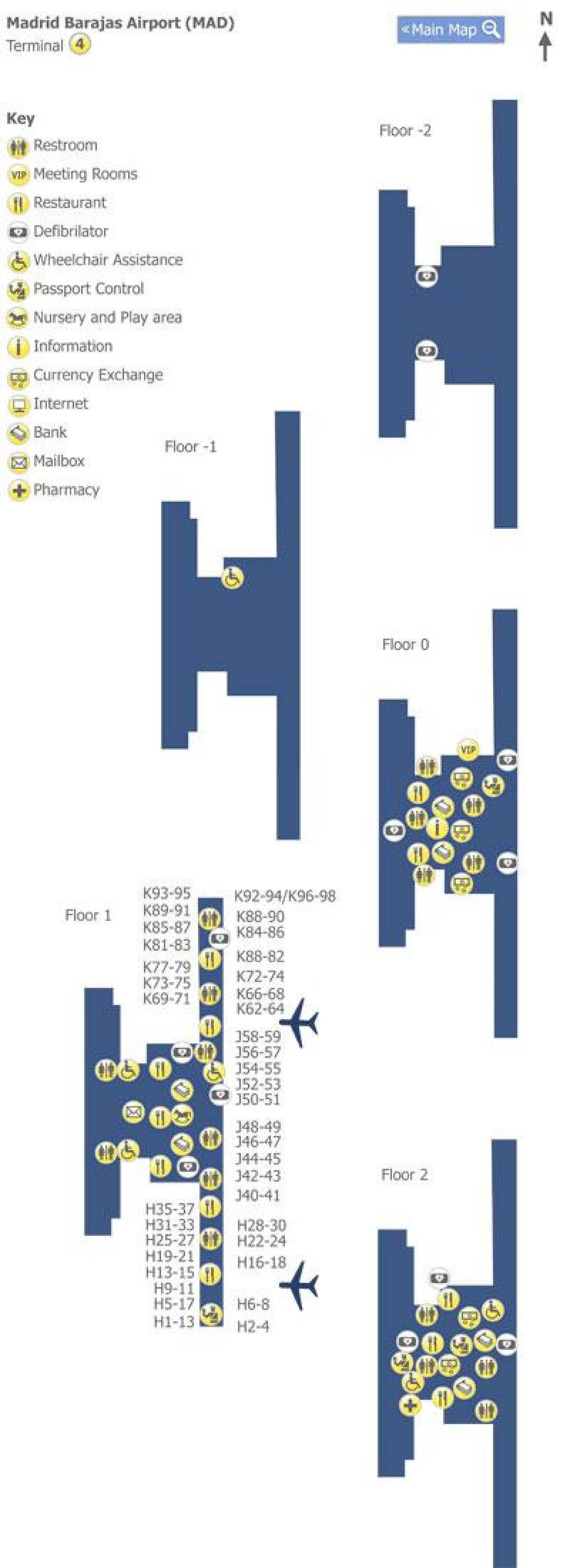 Barajasin lentokenttä kartta terminal 4 - Barajasin terminaali 4 kartta  (Espanja)