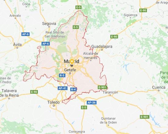 kartta Madrid ja ympäröiviin kaupunkeihin
