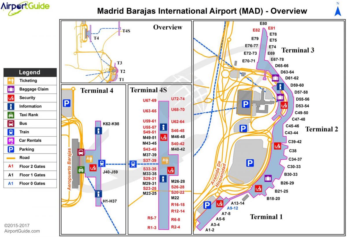 Madridin kansainvälinen lentokenttä kartta