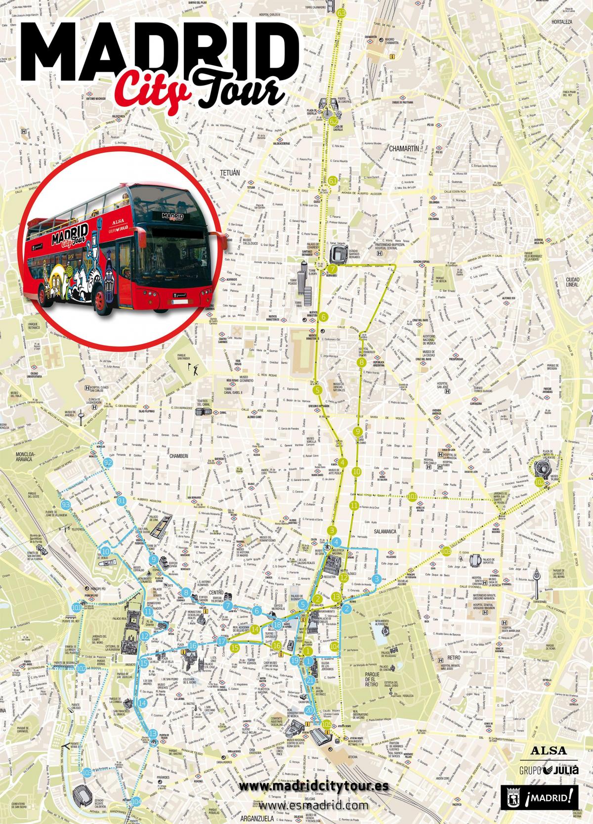 Madrid city bus tour kartta