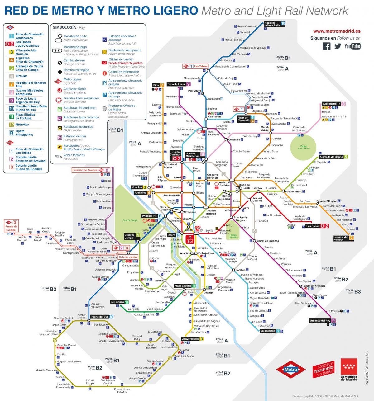 kartta Madridin julkisen liikenteen