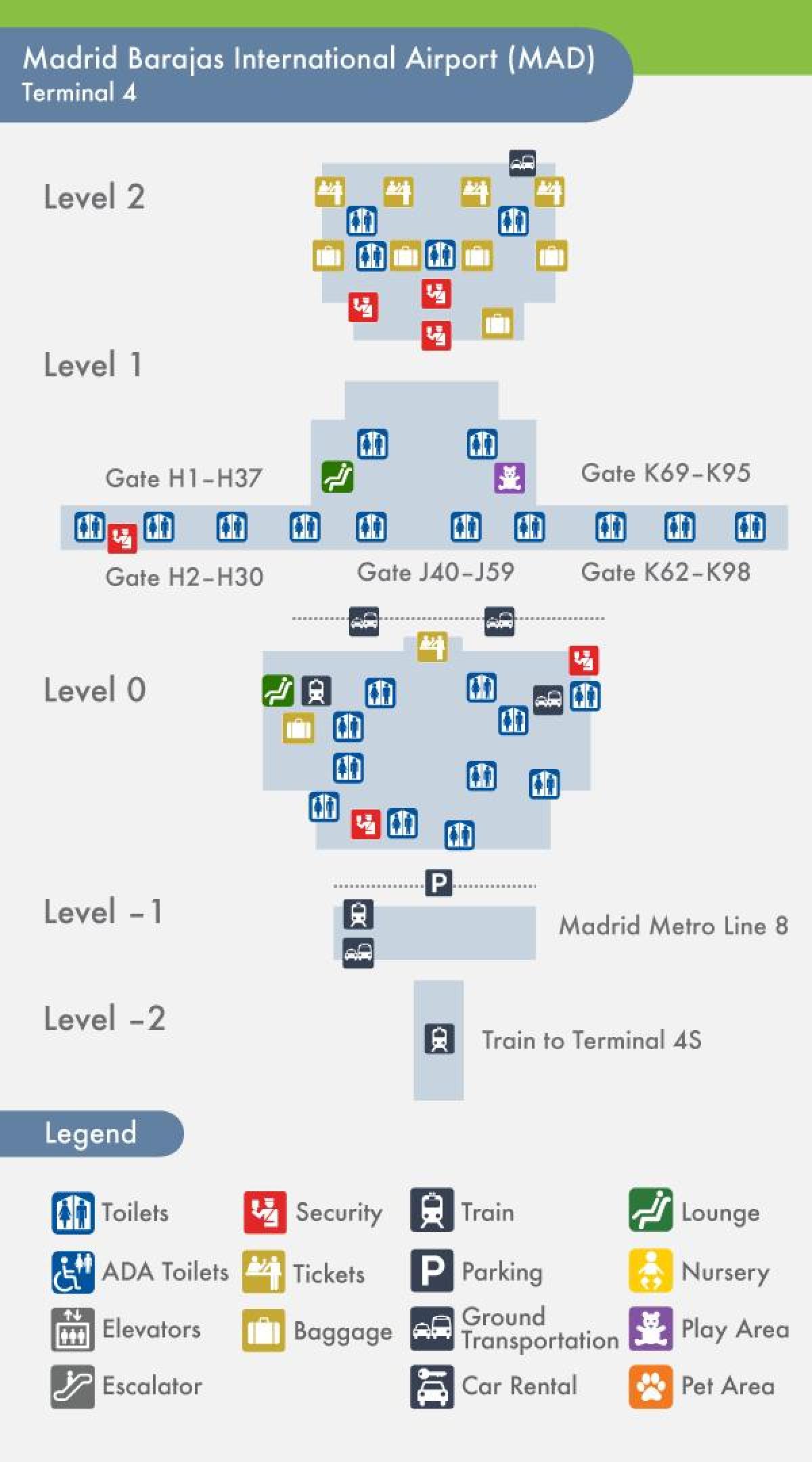 Madridin lentokenttä kartta terminal 4 - Madrid terminaali 4 kartta  (Espanja)