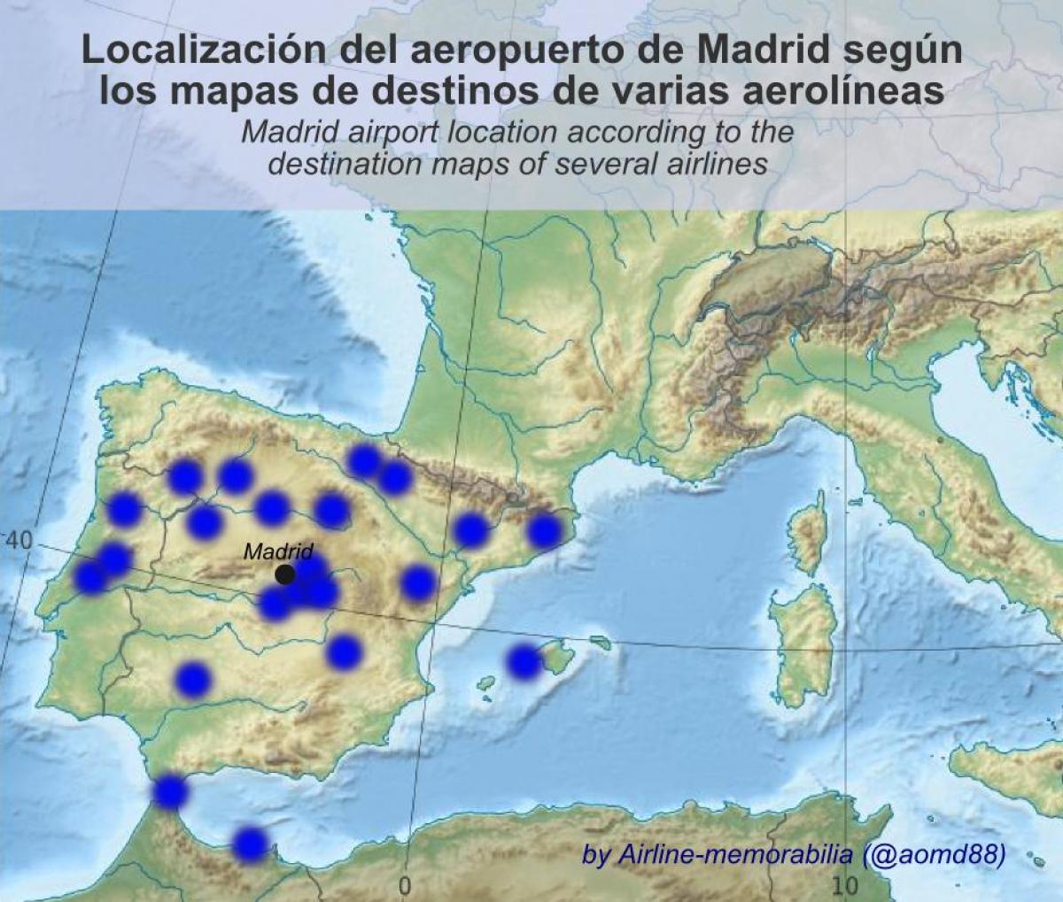 Madridin lentokenttä kohteet kartta - Kartta Madrid lentokenttä kohteisiin  (Espanja)